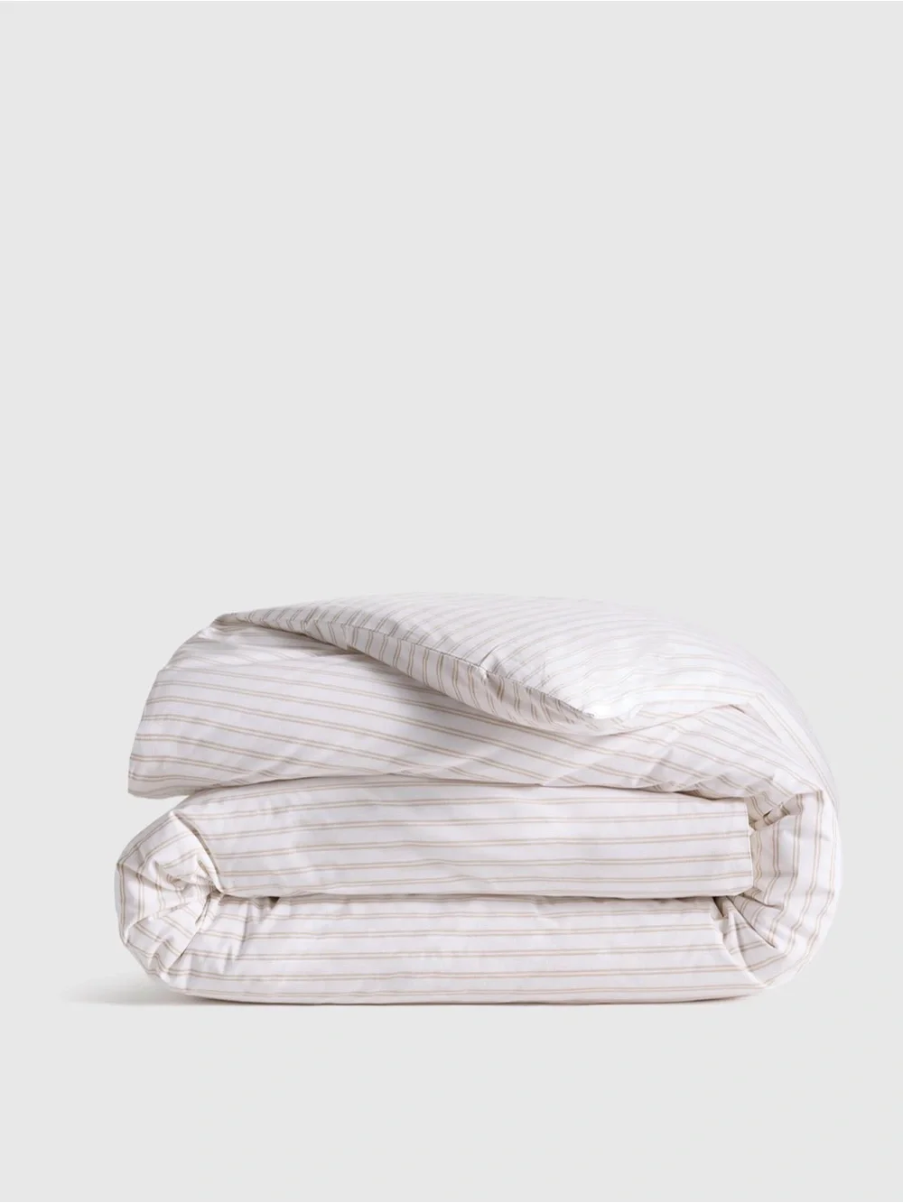 Quince Classic Organic Percale Double Striped Cotton Duvet Cover in White/Toffee